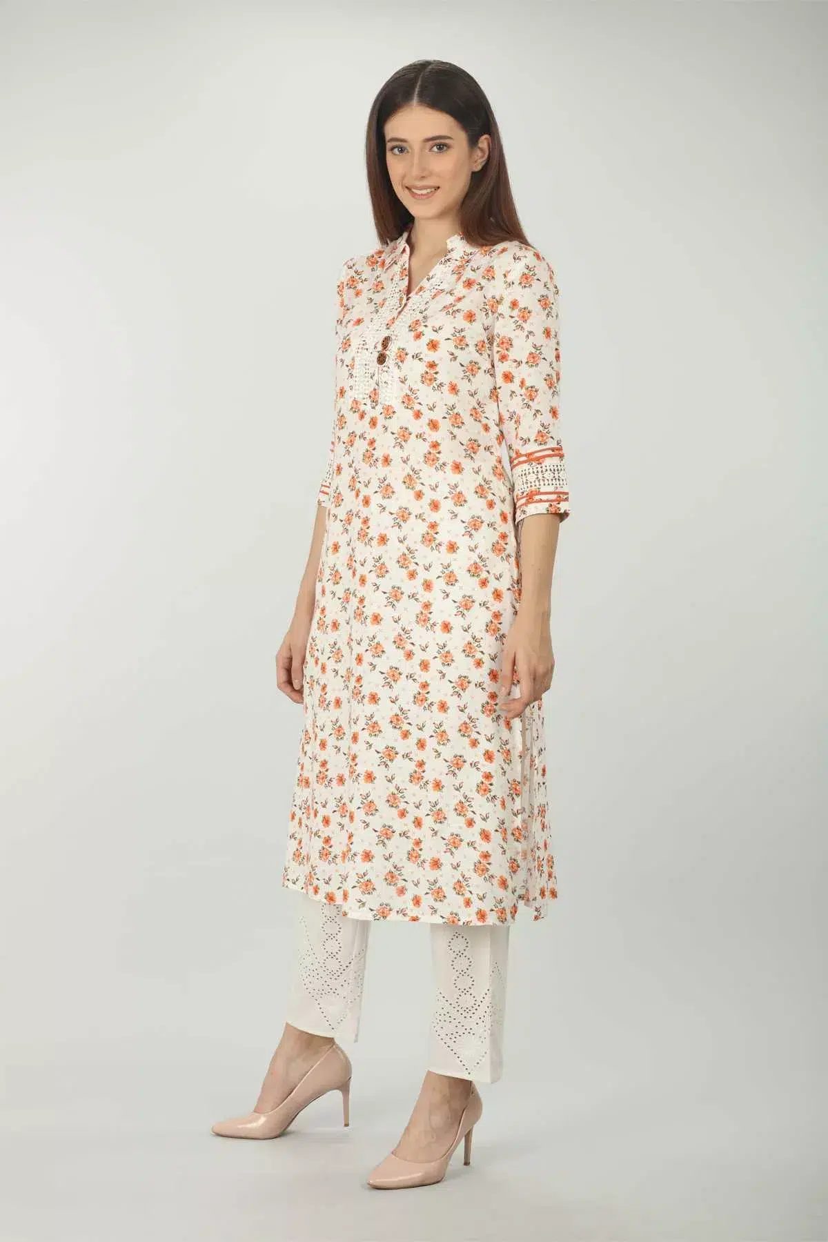 White Printed Kurta For Women