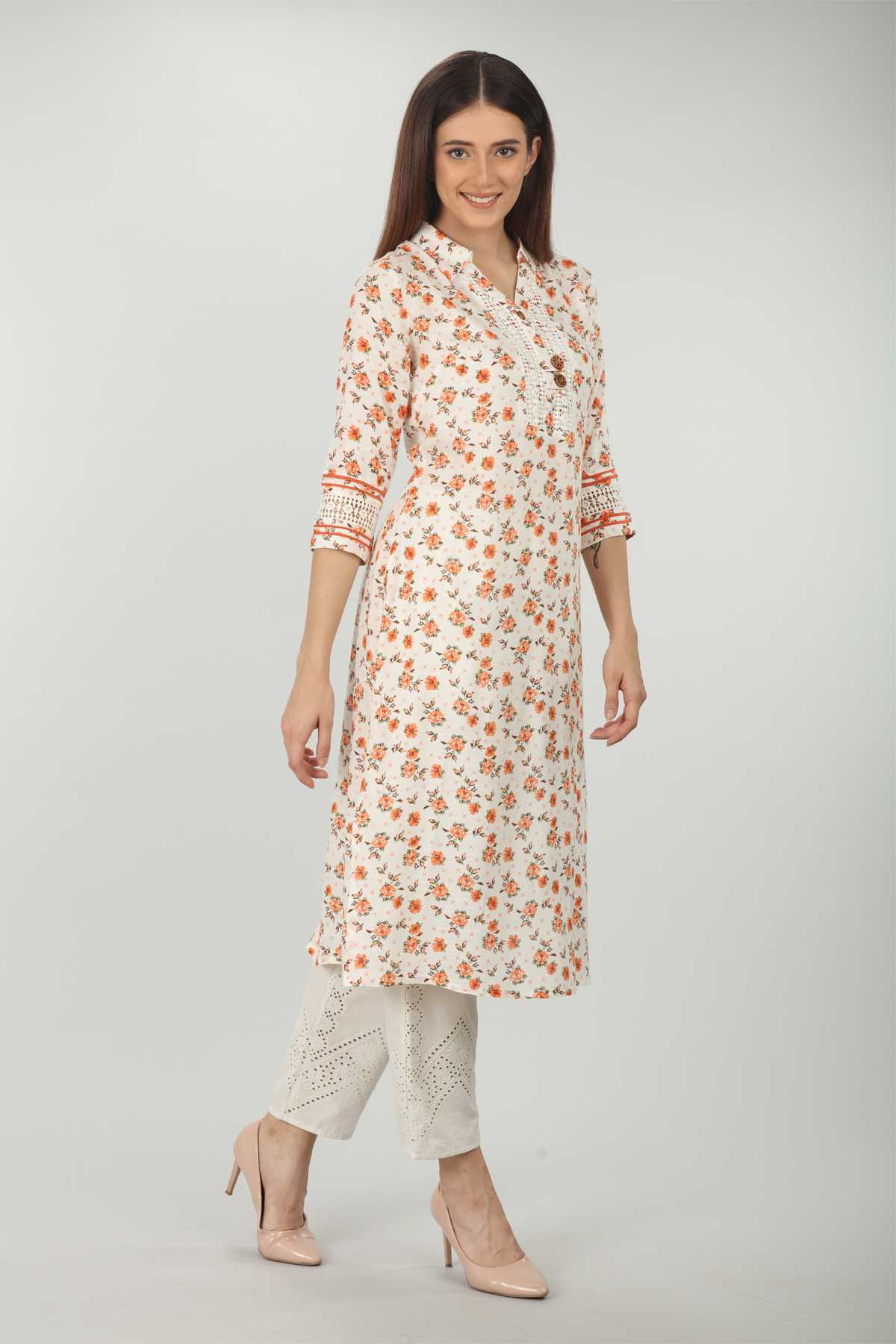 White Printed Kurta For Women