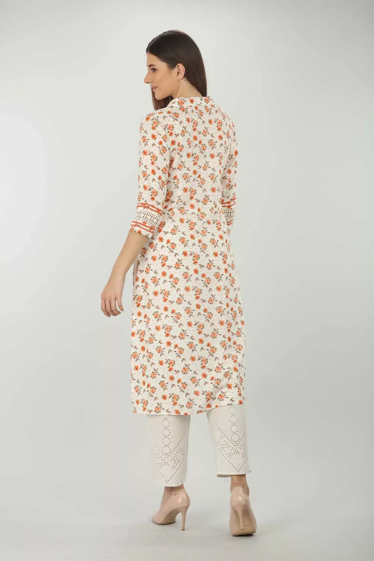 White Printed Kurta For Women