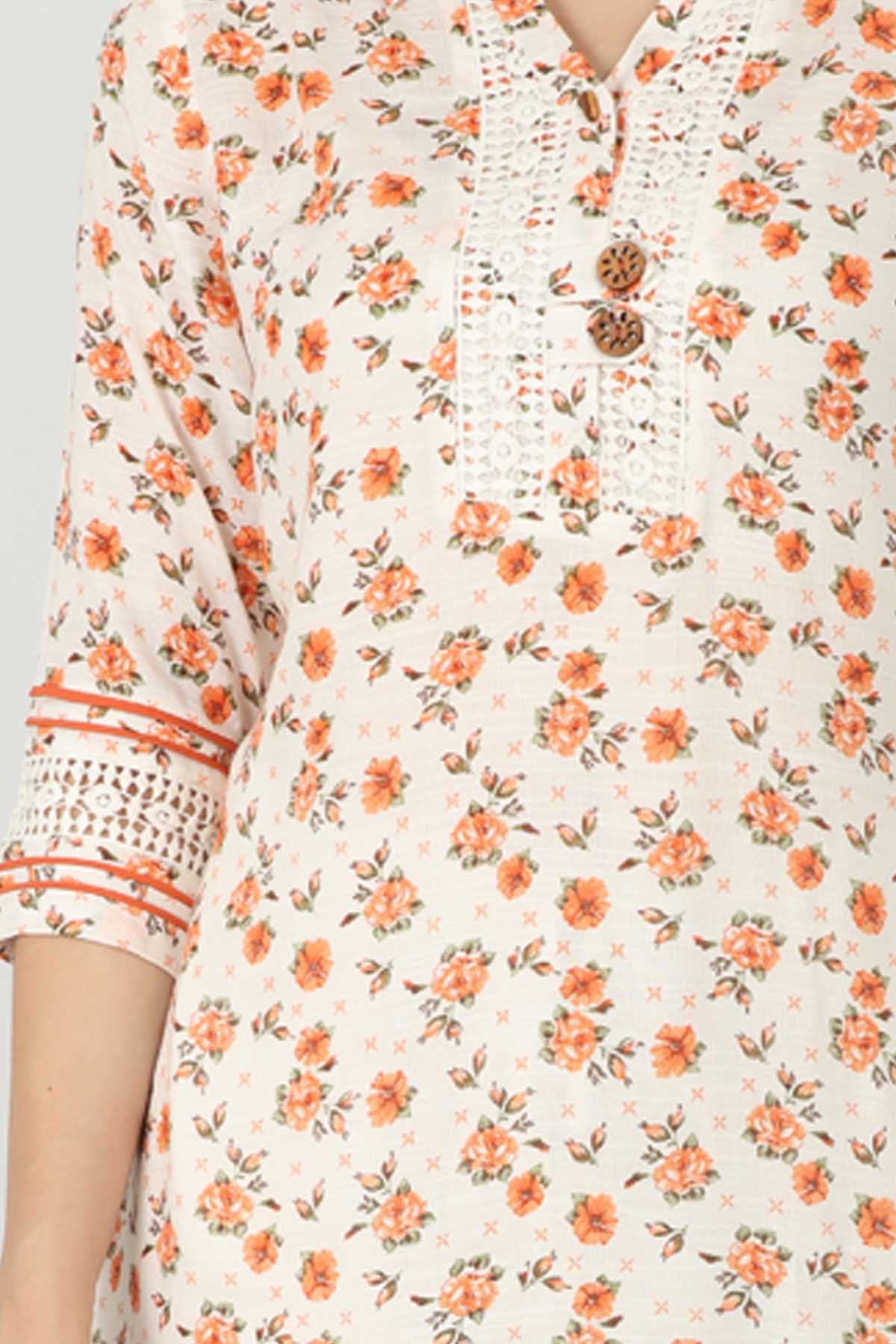 White Printed Kurta For Women