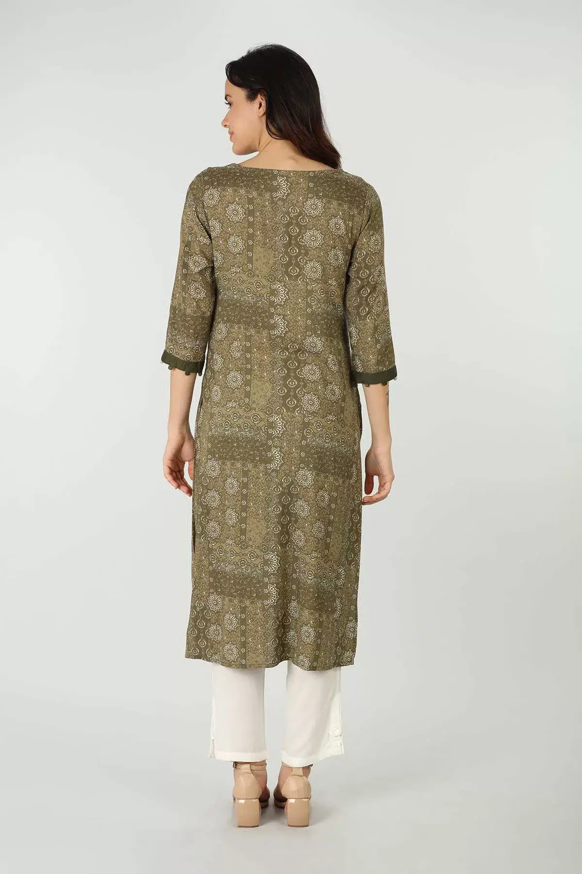 Printed Olive Green Kurta For Women
