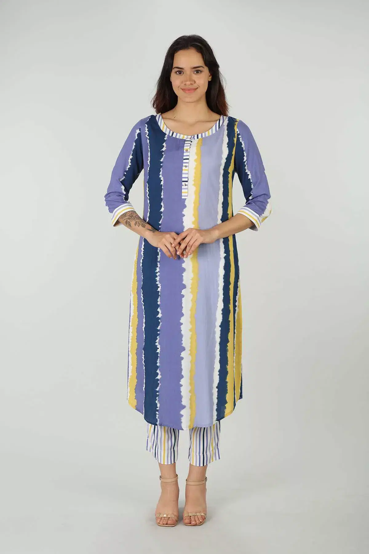 Striped Lavender Kurti For Women