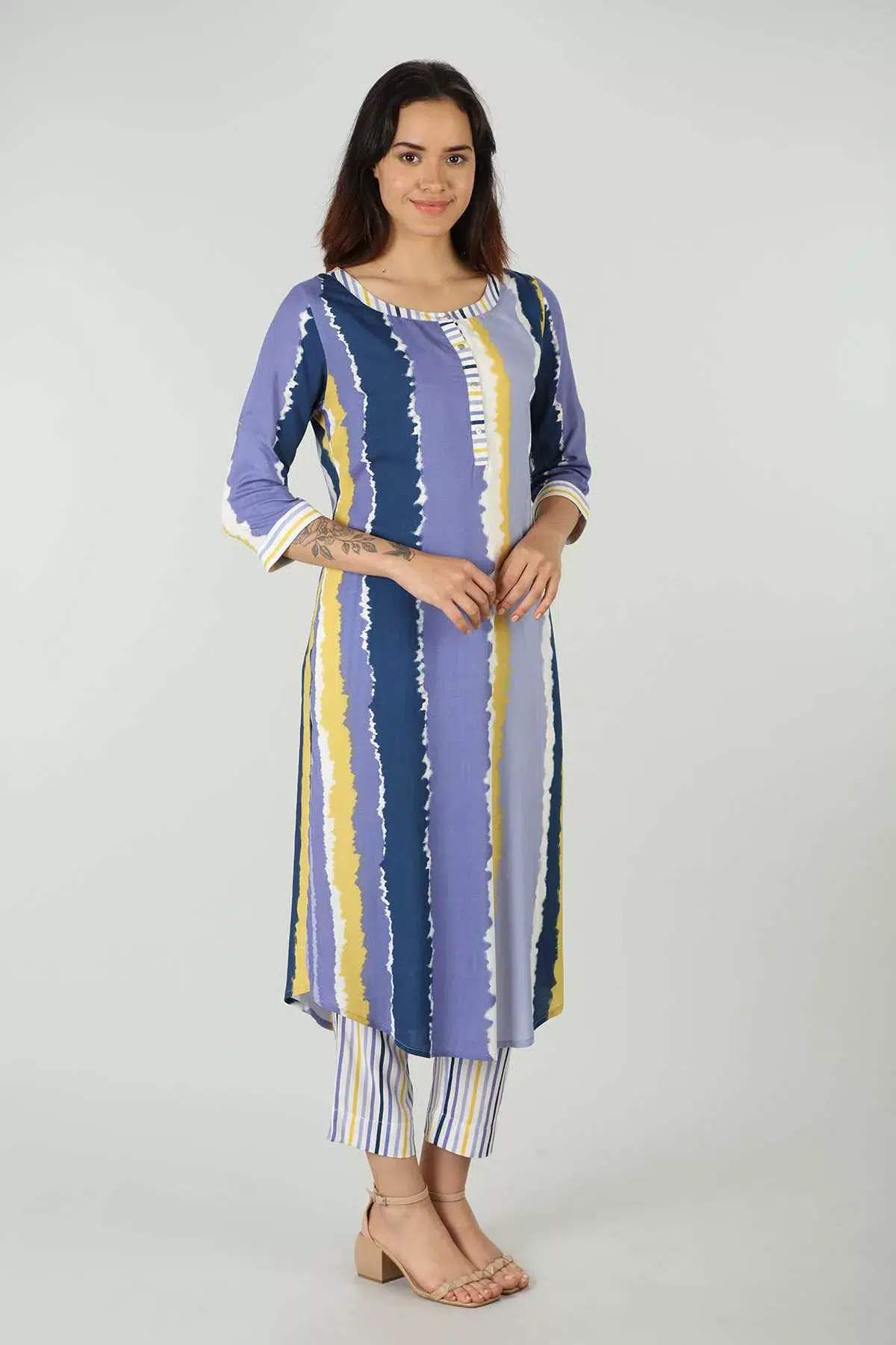 Striped Lavender Kurti For Women