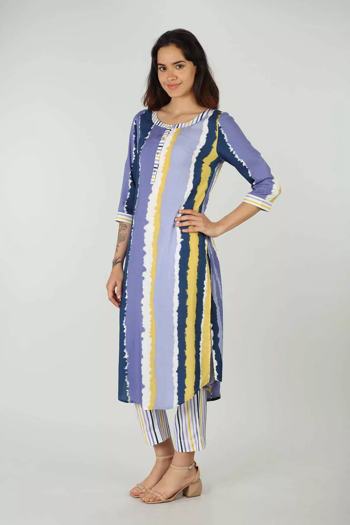 Striped Lavender Kurti For Women