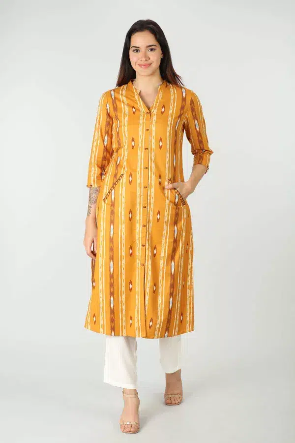 Printed Yellow Kurti For Women
