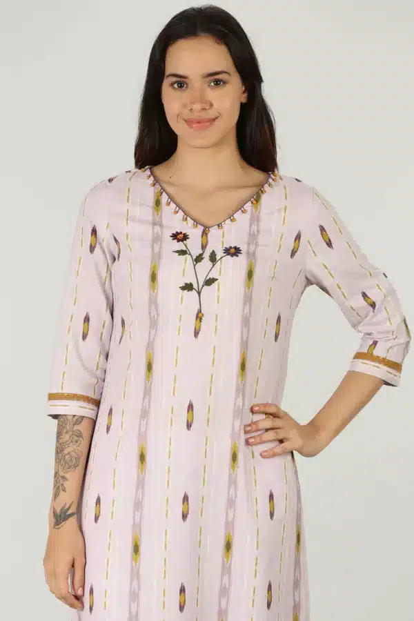 Printed Light Pink Kurti For Women