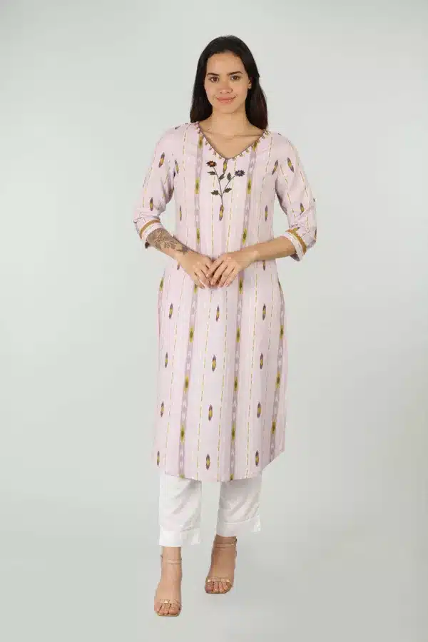 Printed Light Pink Kurti For Women