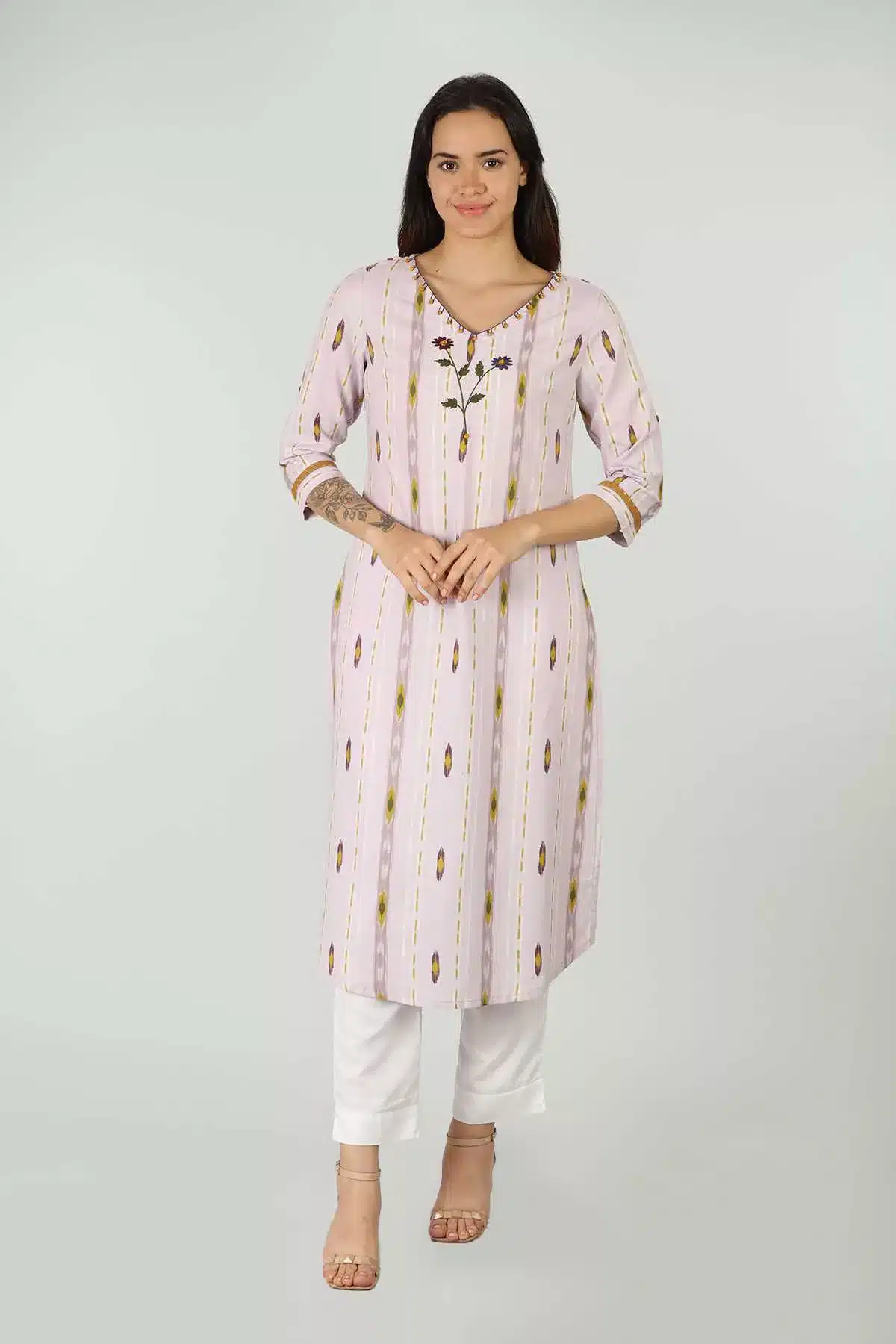 Printed Light Pink Kurti For Women