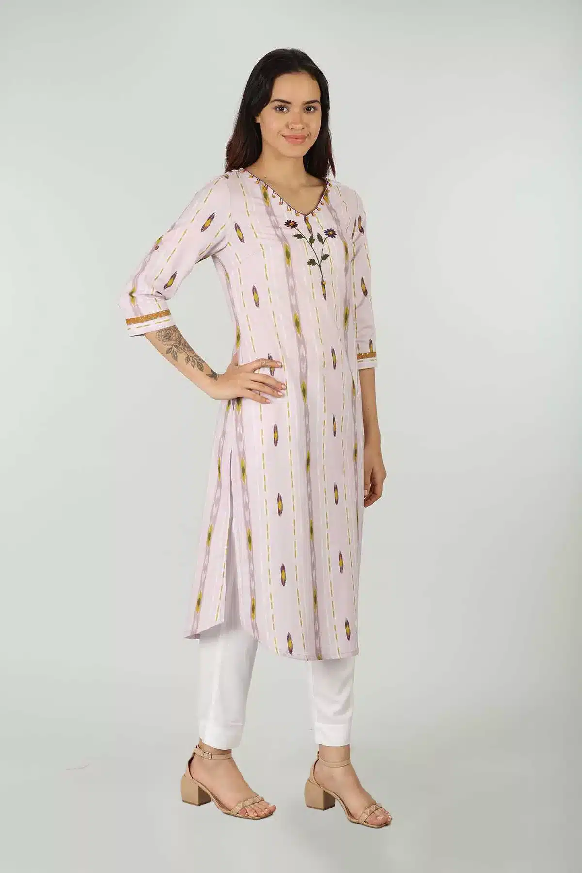 Printed Light Pink Kurti For Women