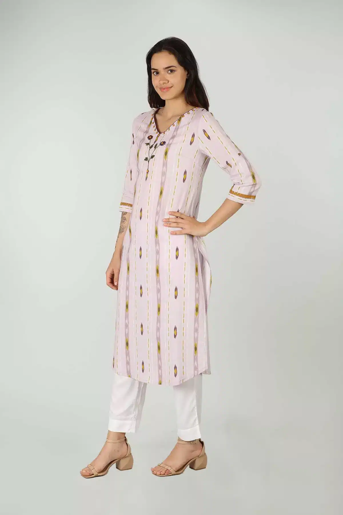 Printed Light Pink Kurti For Women