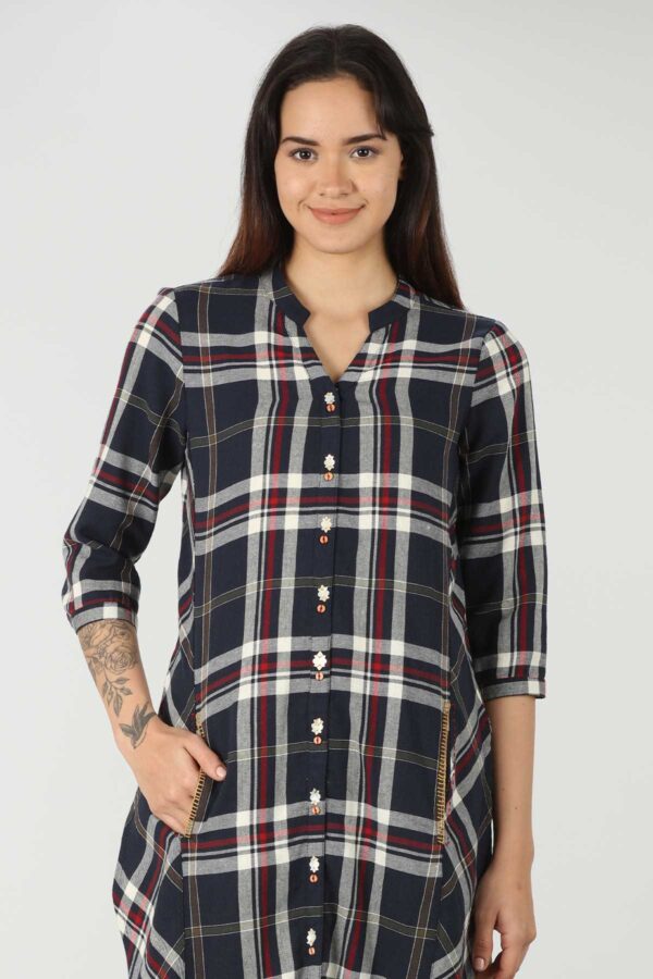 Blue Checks Kurta For Ladies