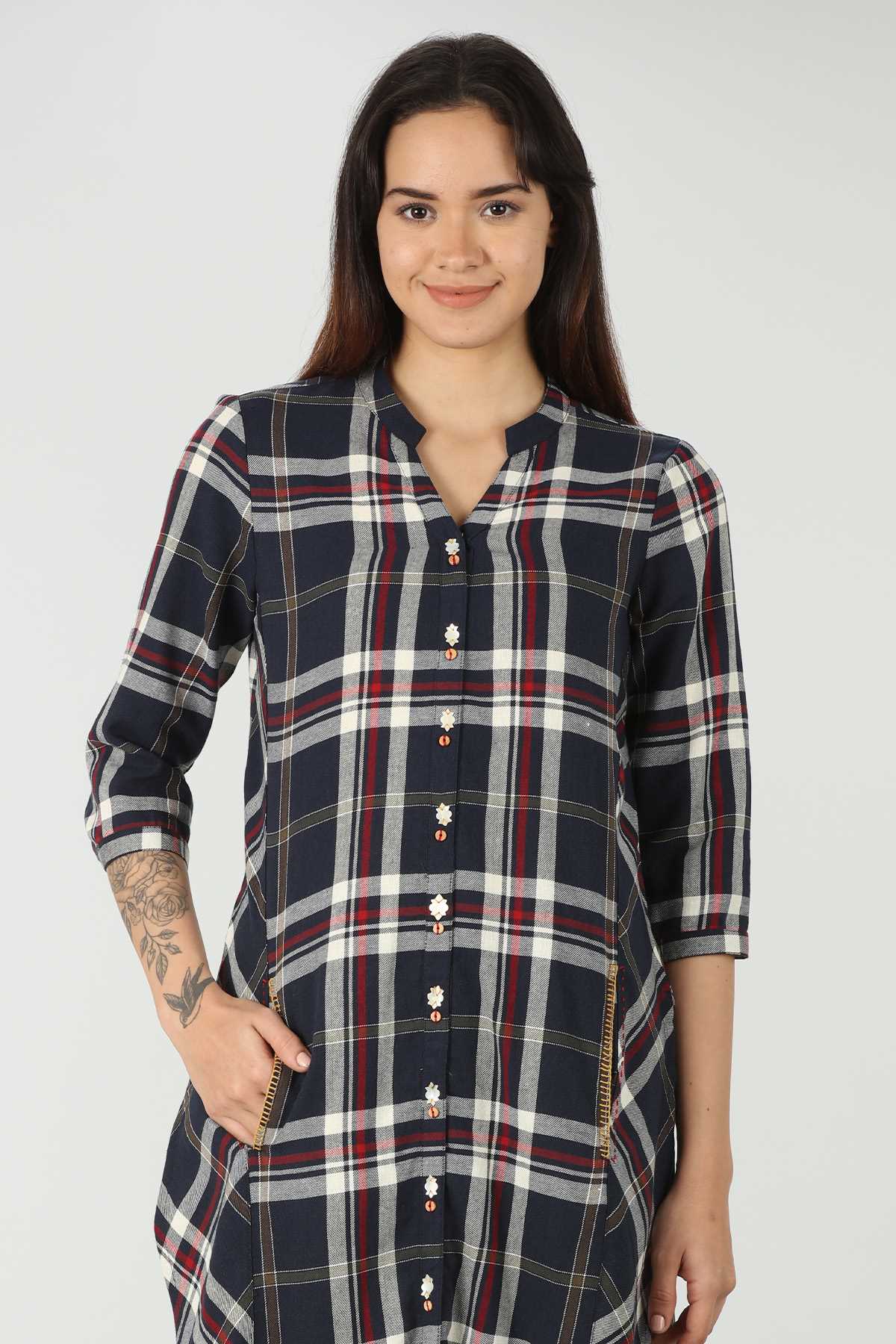 Blue Checks Kurta For Ladies