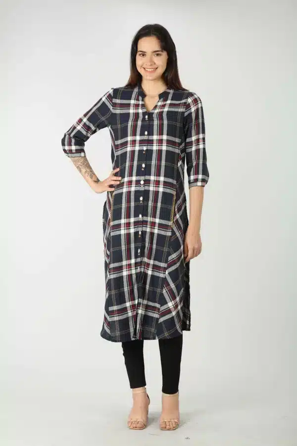Blue Checks Kurta For Ladies
