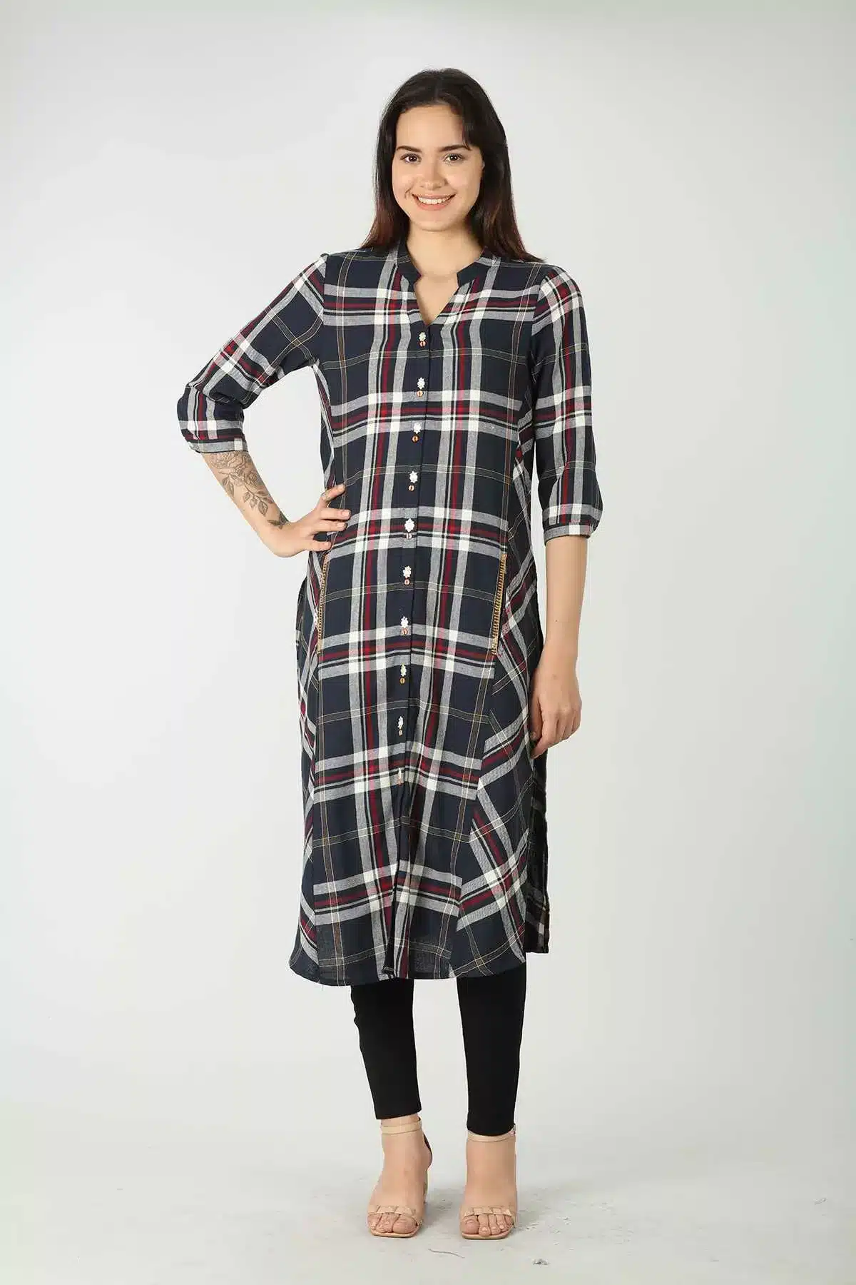 Blue Checks Kurta For Ladies