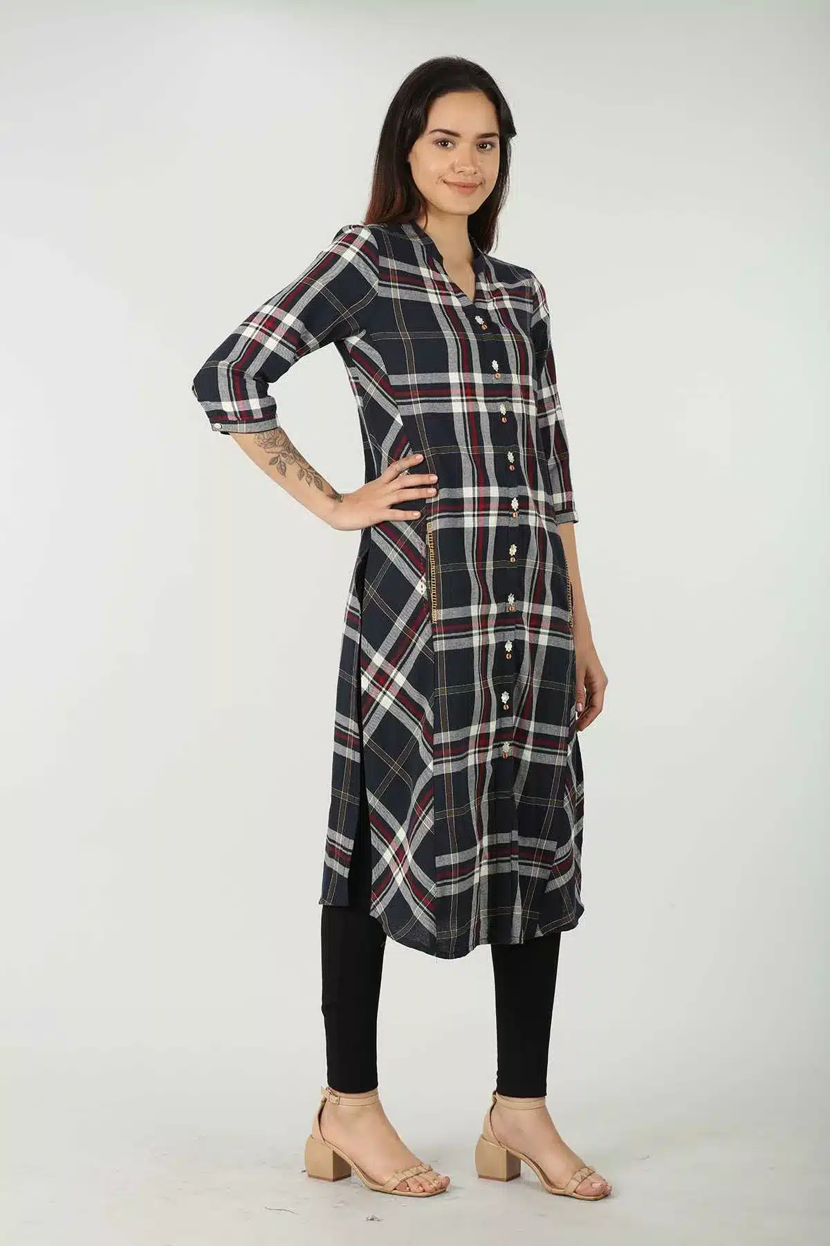 Blue Checks Kurta For Ladies