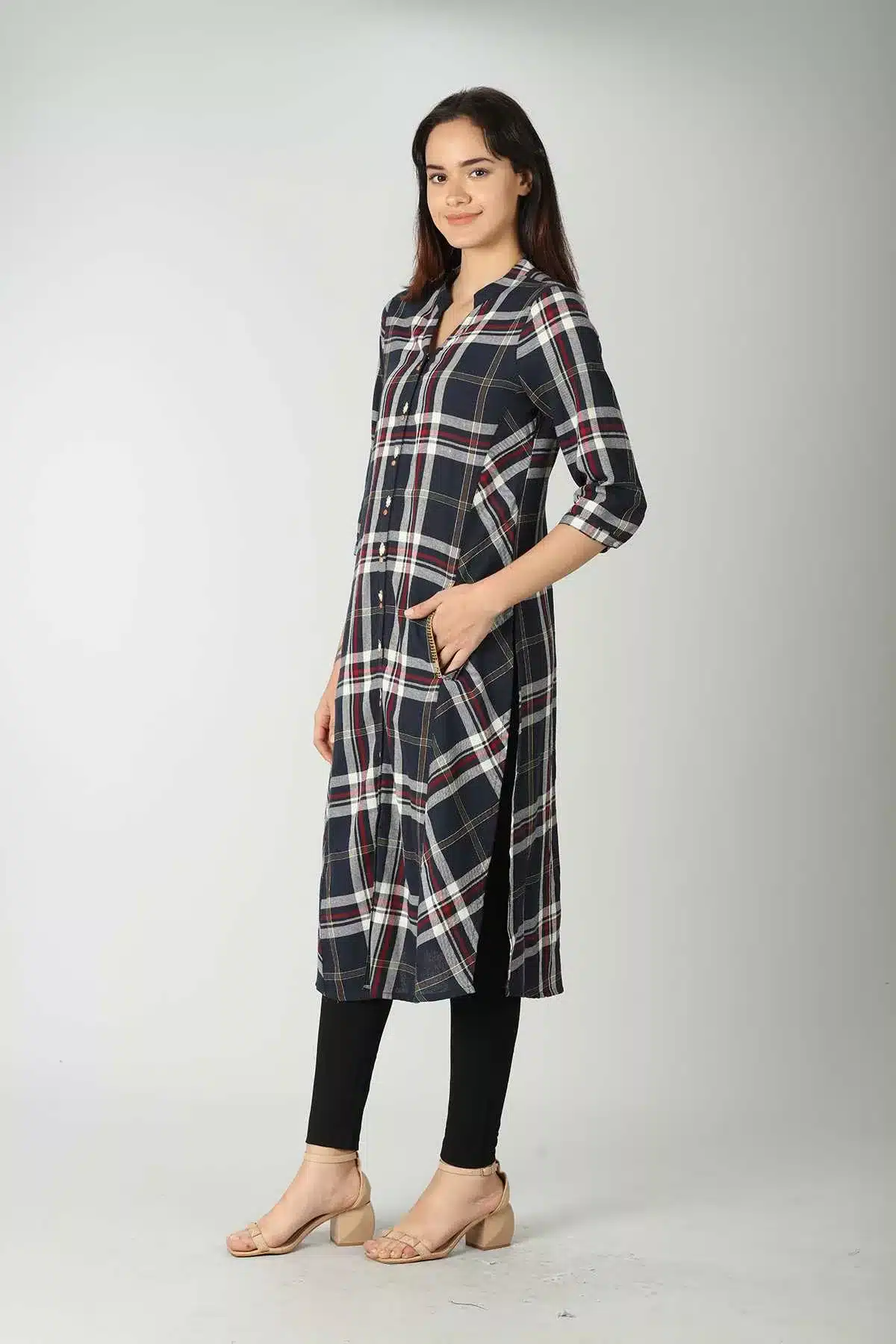 Blue Checks Kurta For Ladies