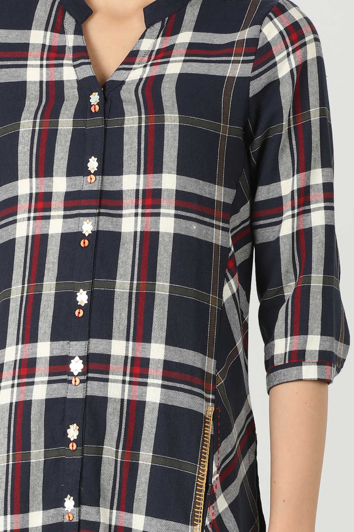 Blue Checks Kurta For Ladies