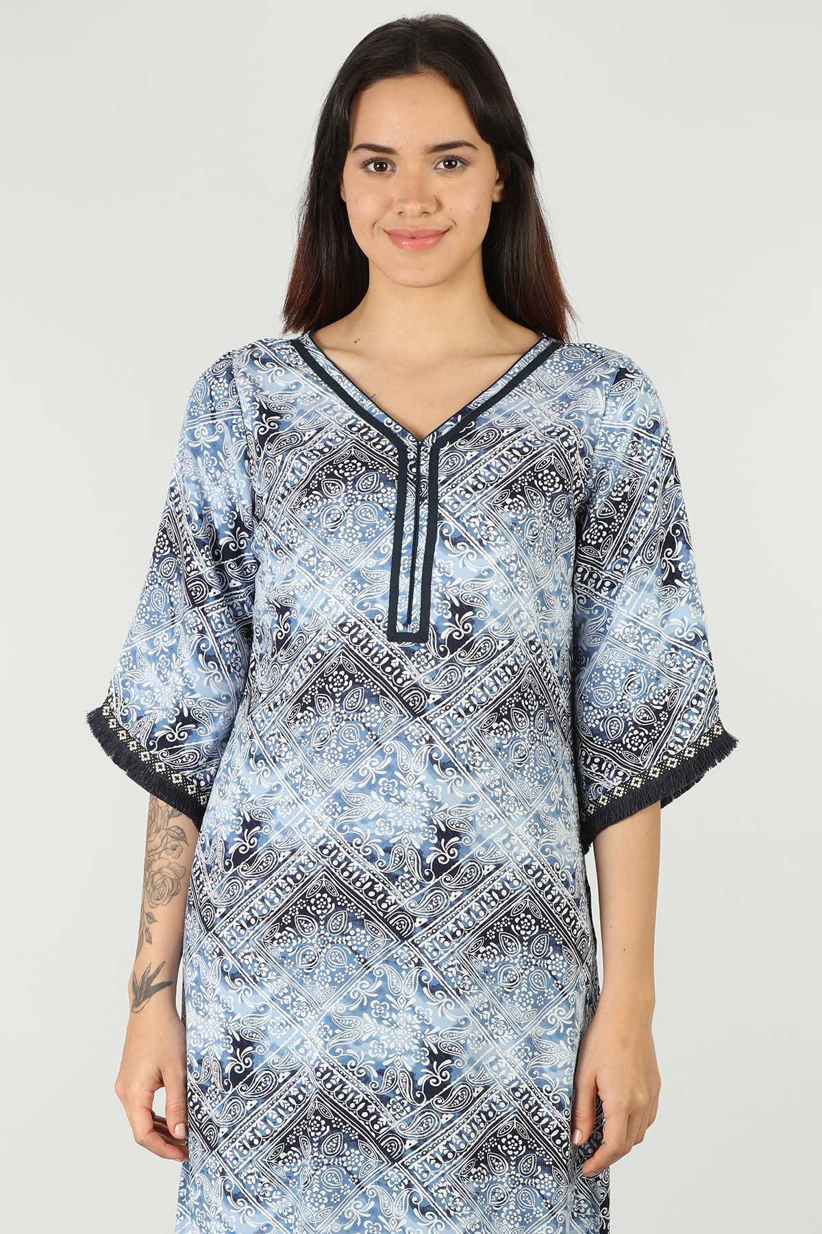 Printed Blue Kurta For Ladies