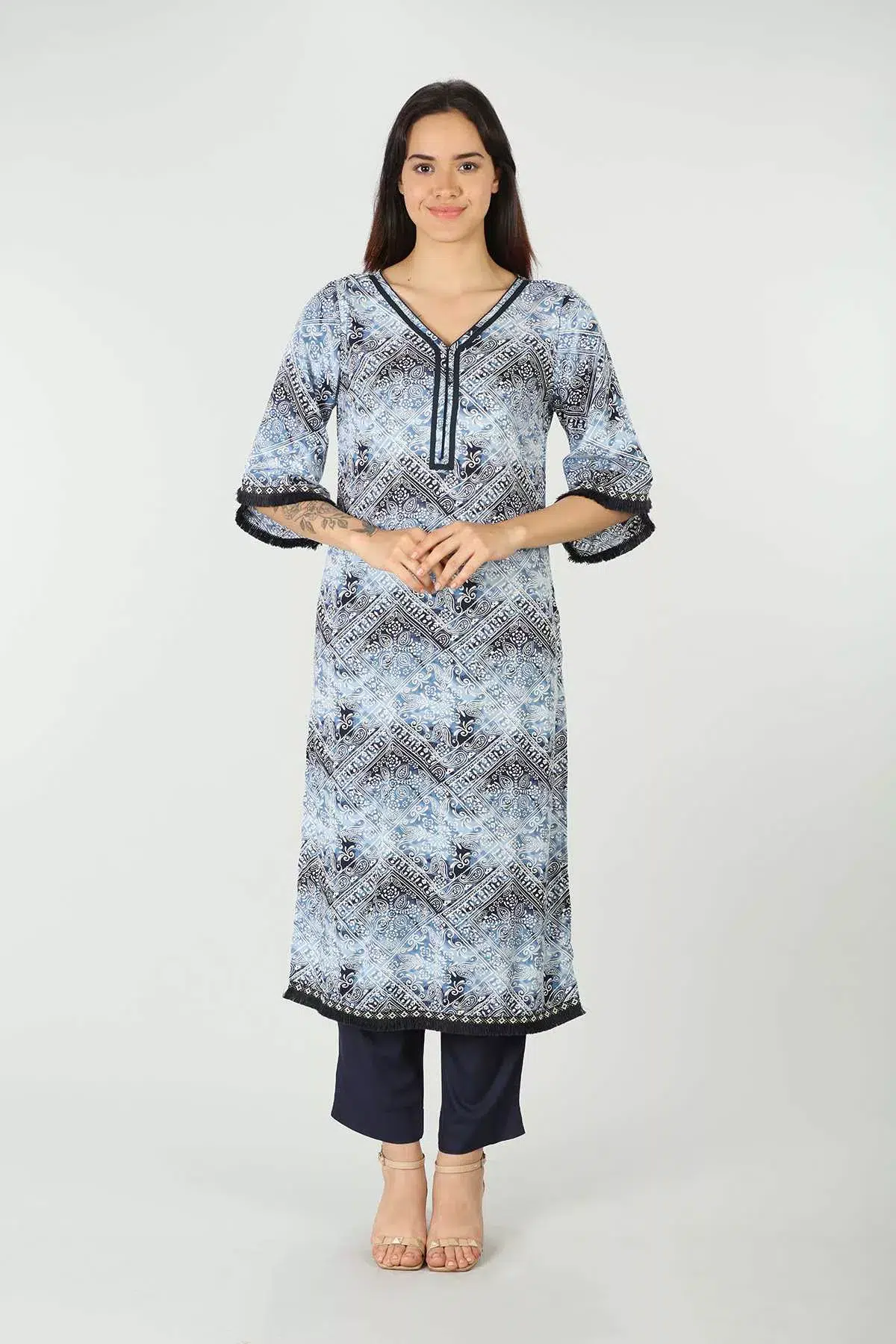 Printed Blue Kurta For Ladies