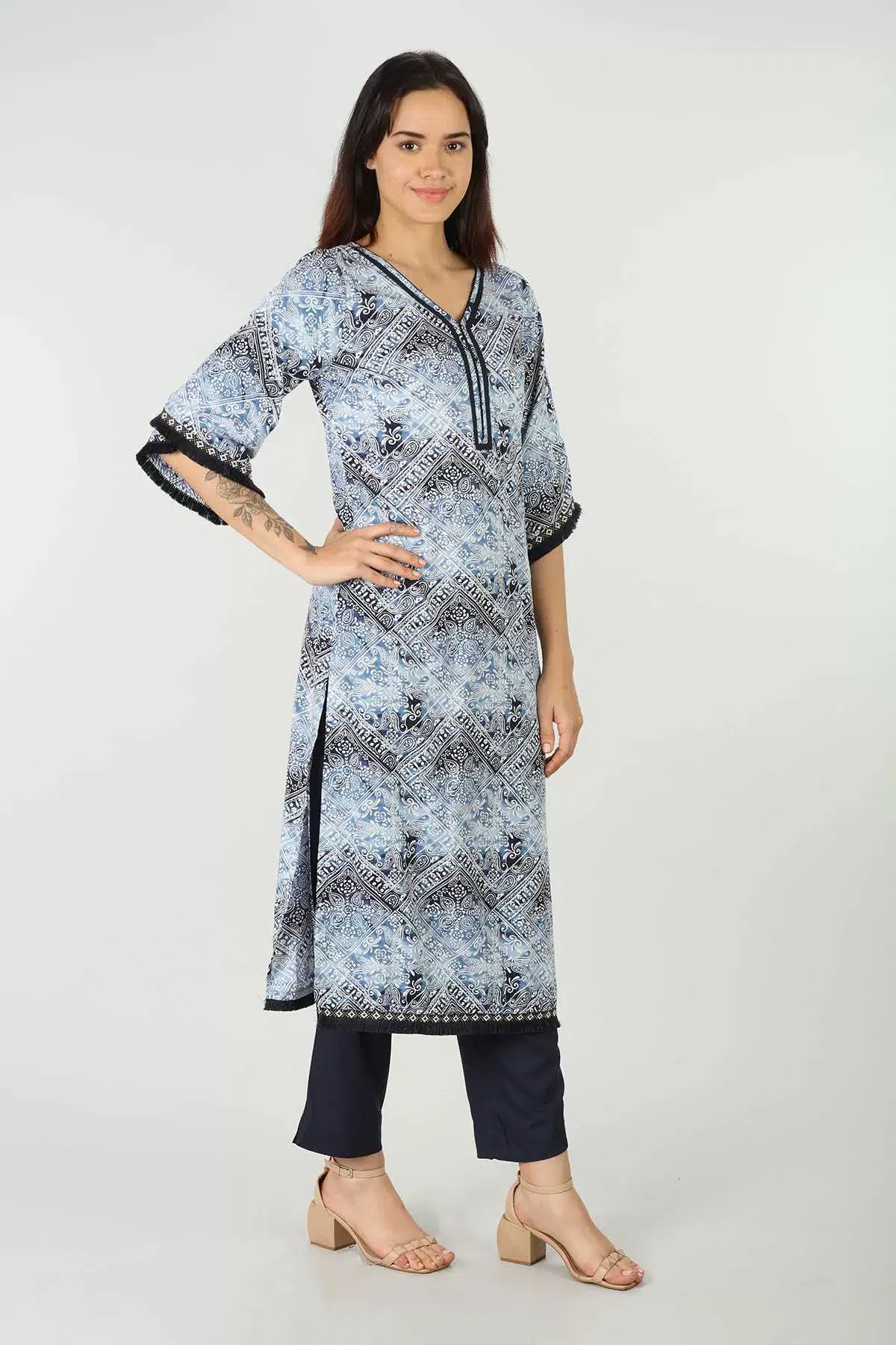 Printed Blue Kurta For Ladies