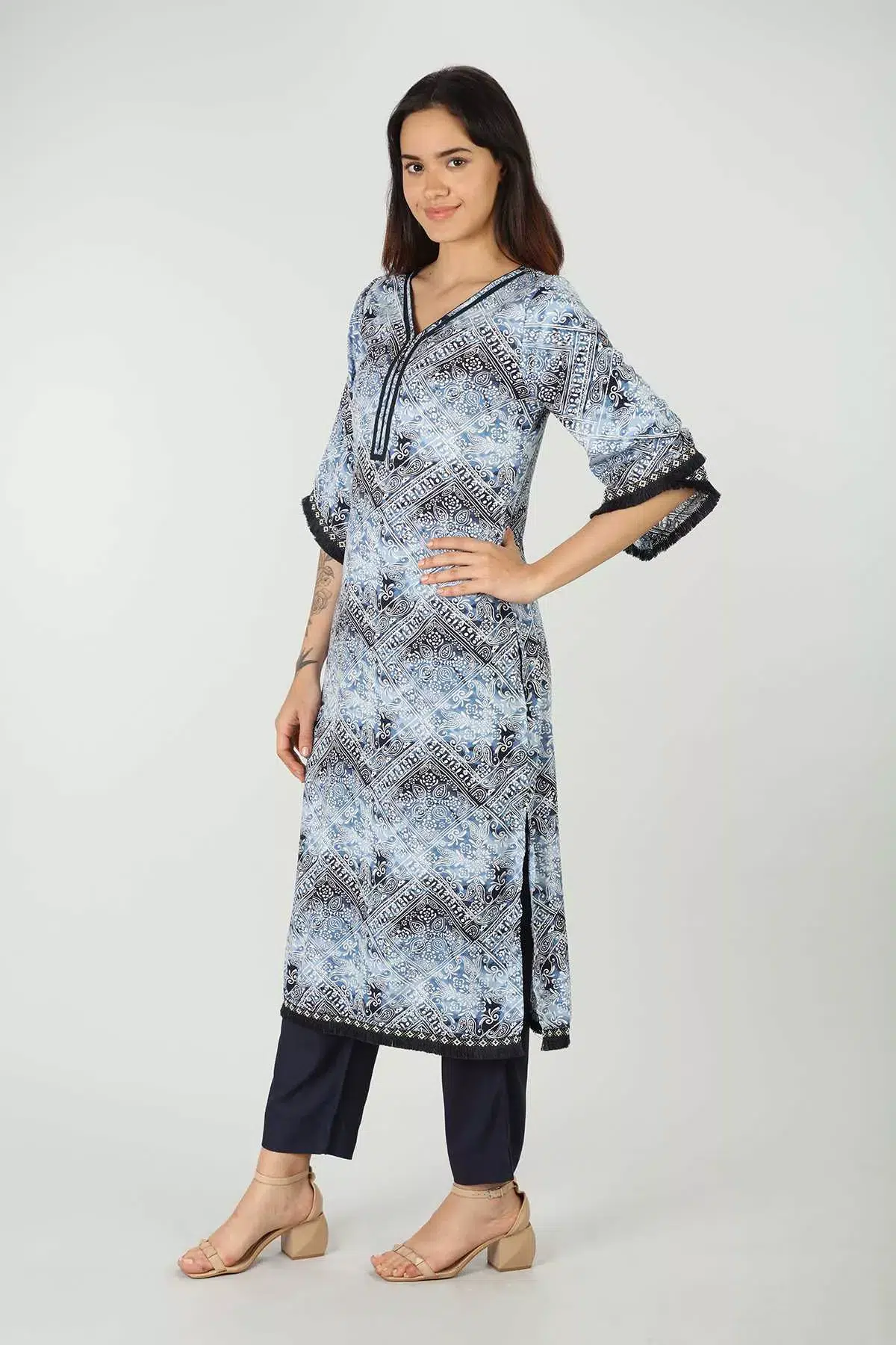Printed Blue Kurta For Ladies