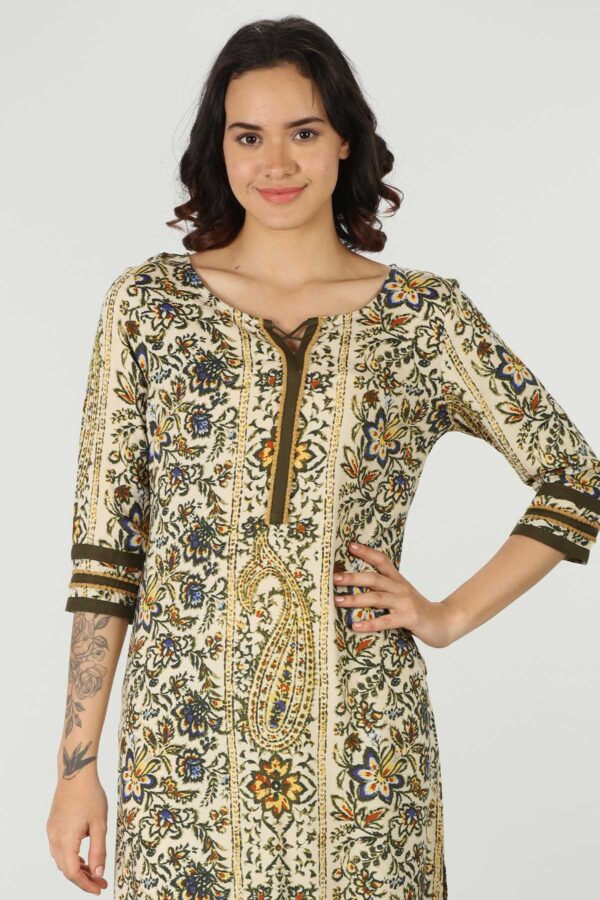 Printed Olive Green Kurta For Women