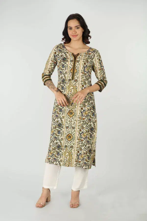 Printed Olive Green Kurta For Women