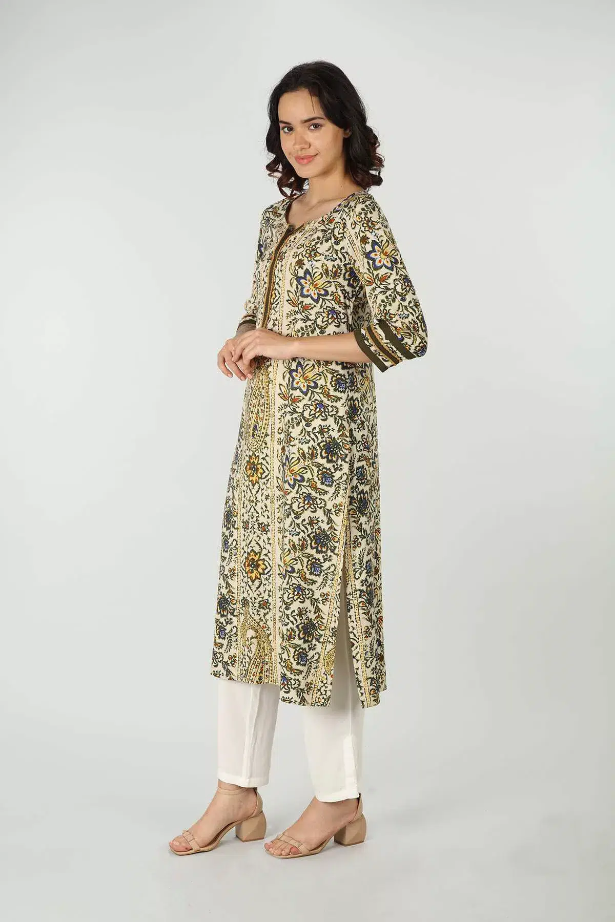 Printed Olive Green Kurta For Women