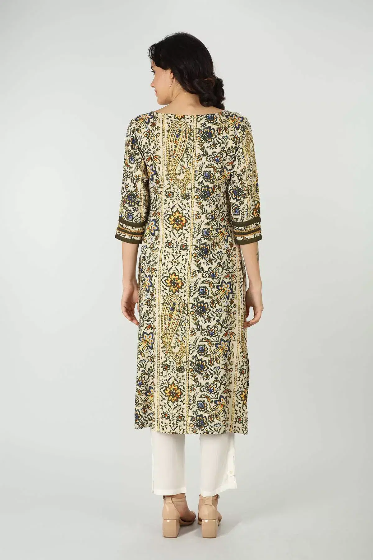 Printed Olive Green Kurta For Women