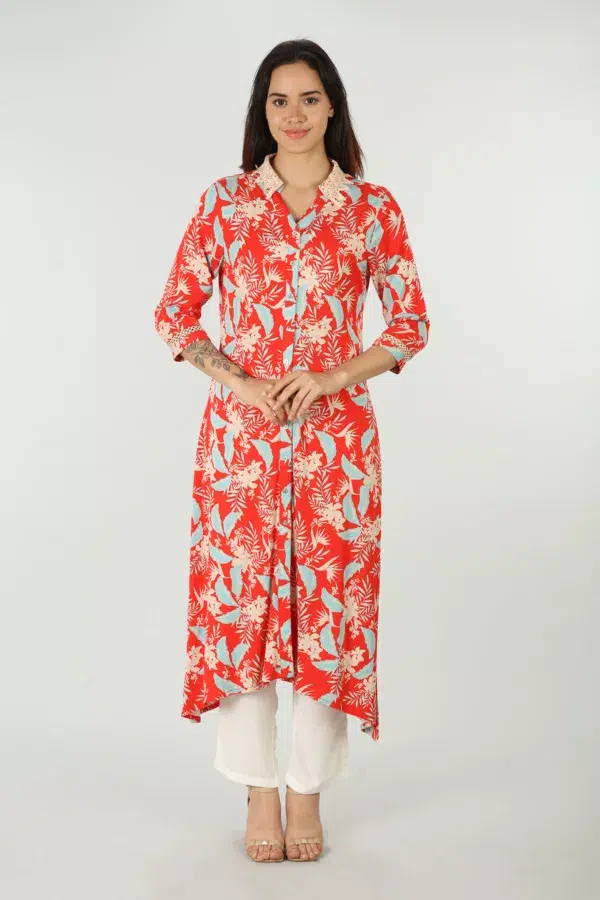 Printed Red Kurti For Women