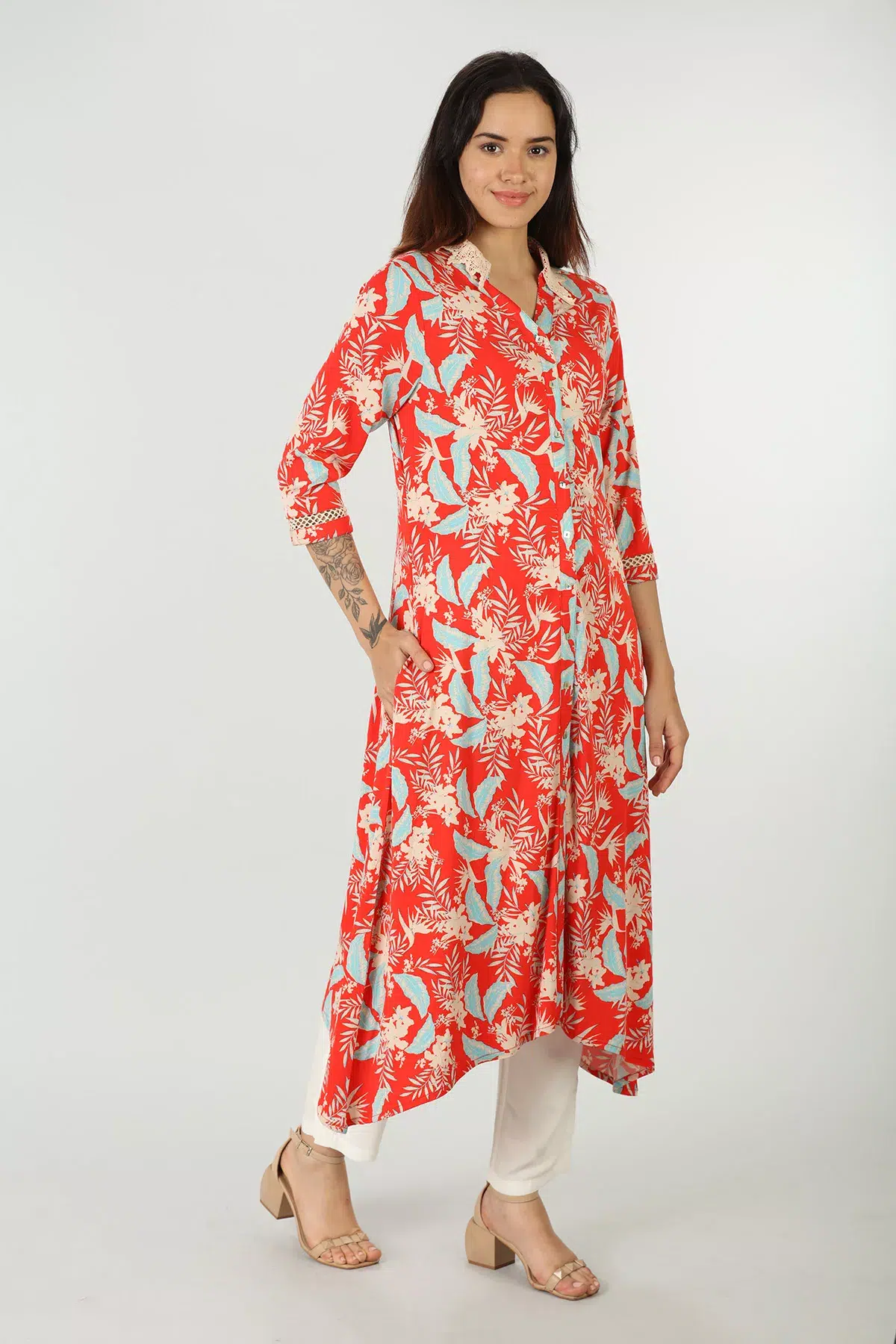 Printed Red Kurti For Women