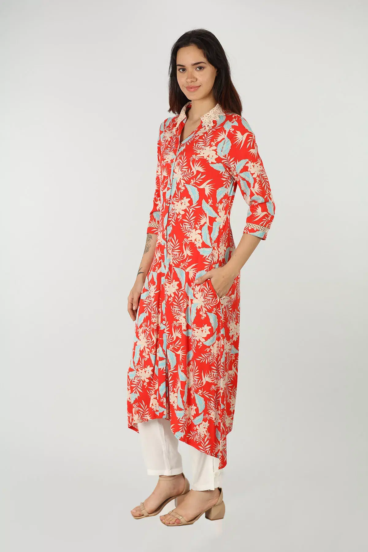 Printed Red Kurti For Women