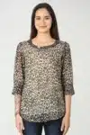 Animal Printed Black And Beige Top For Women