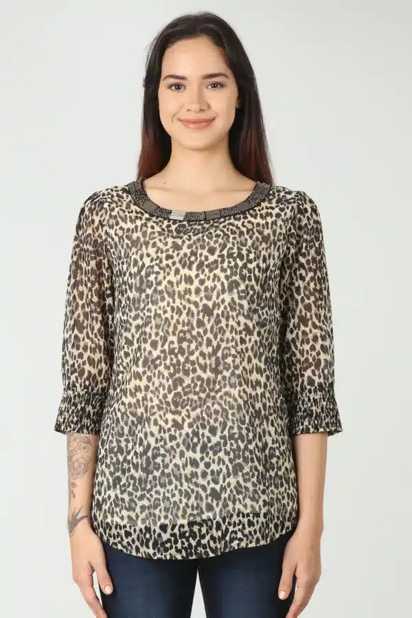 Animal Printed Black And Beige Top For Women
