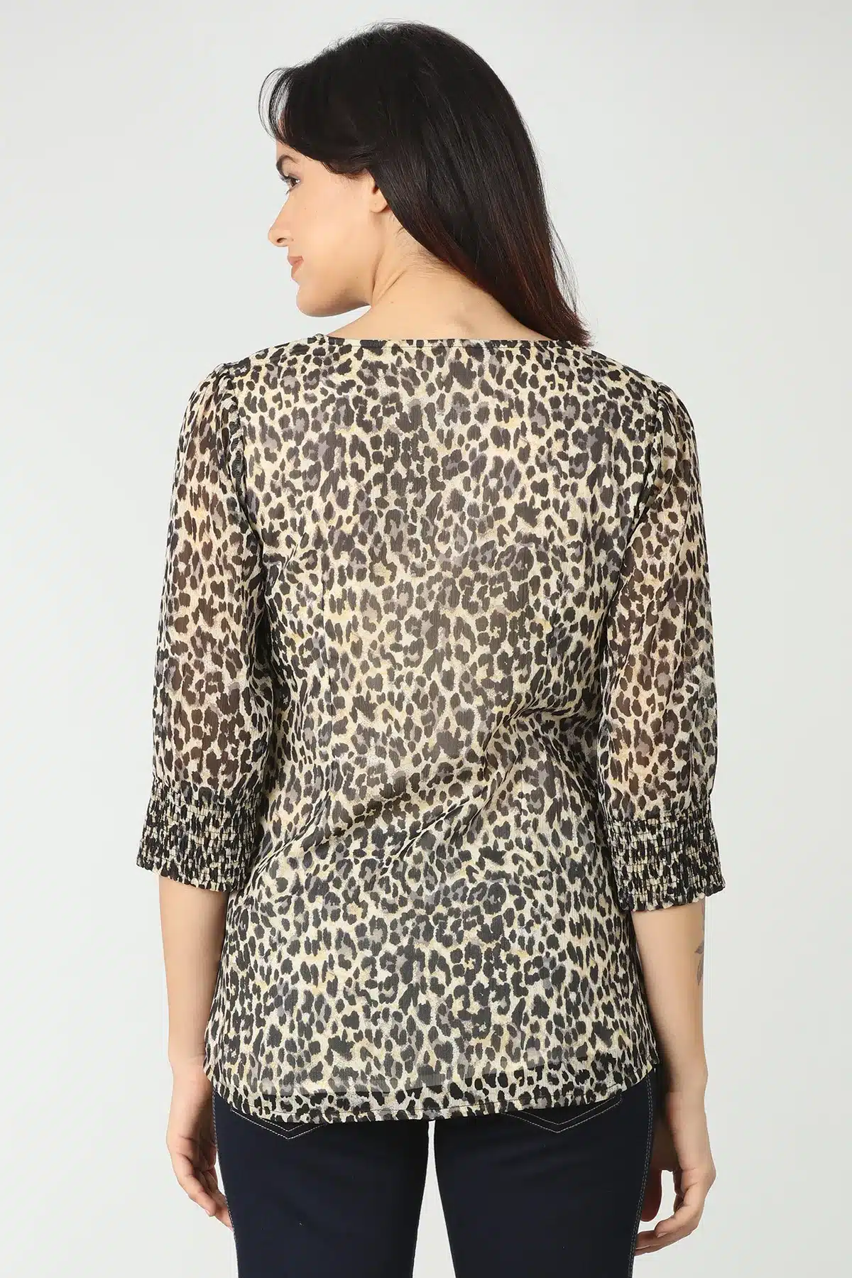 Animal Printed Black And Beige Top For Women