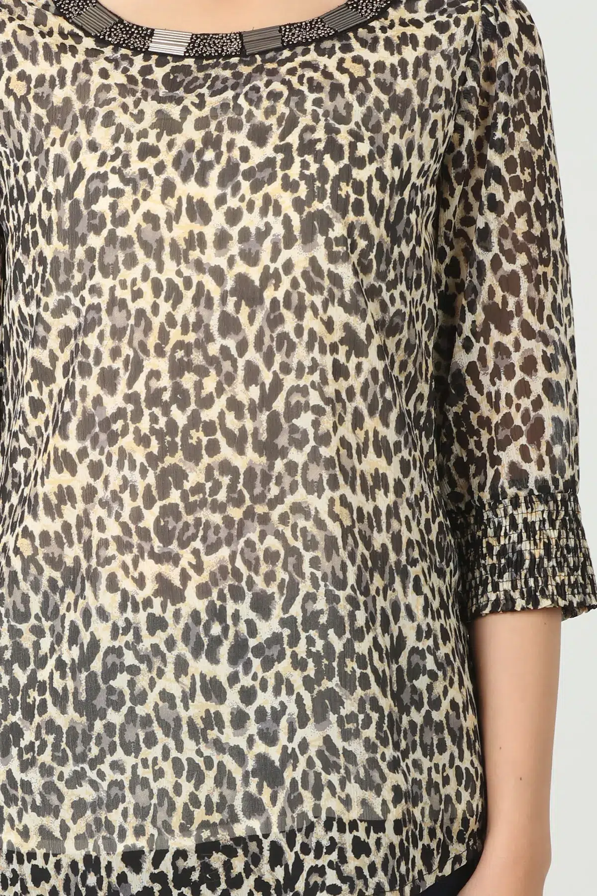 Animal Printed Black And Beige Top For Women