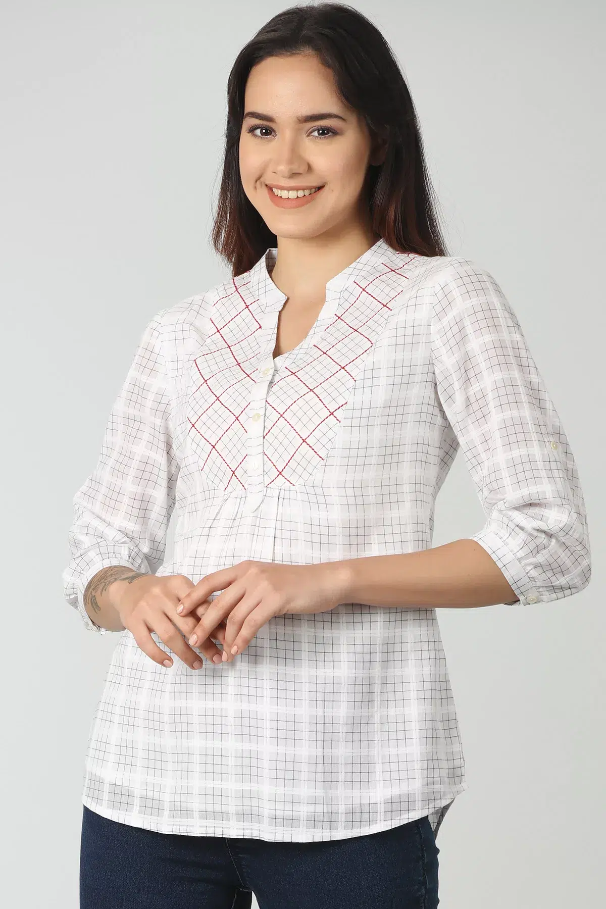 Checks White Top Ladies