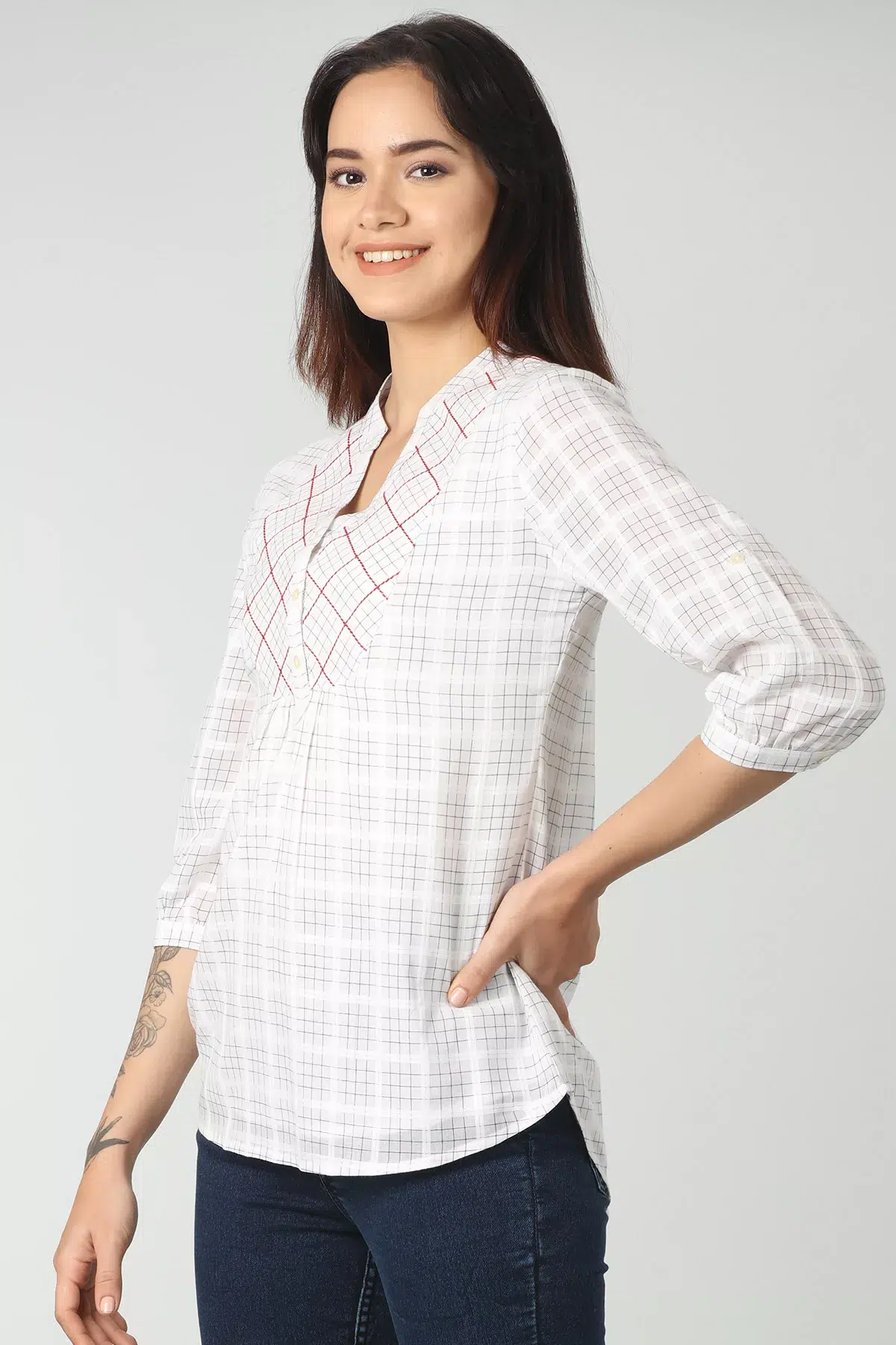 Checks White Top Ladies