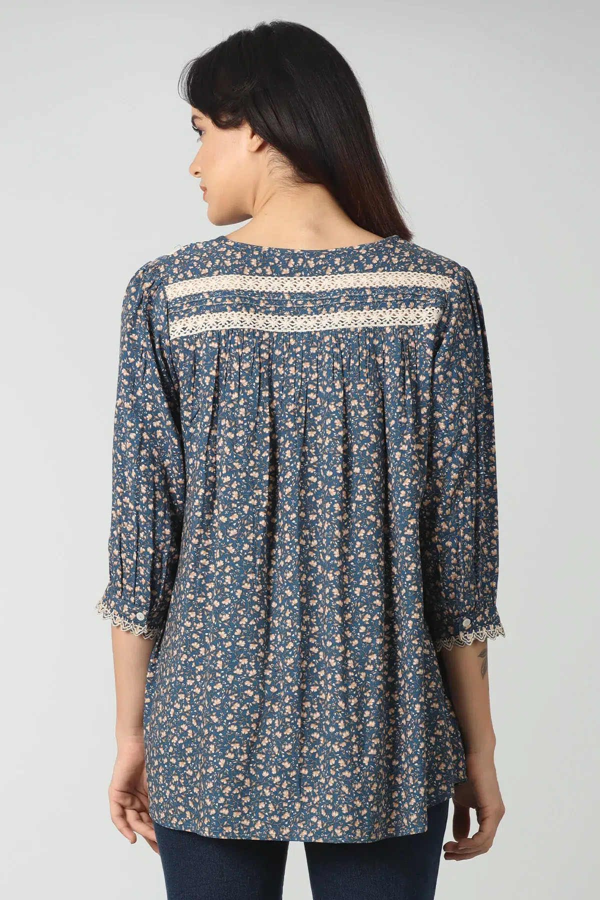Lace Printed Blue Tops For Women