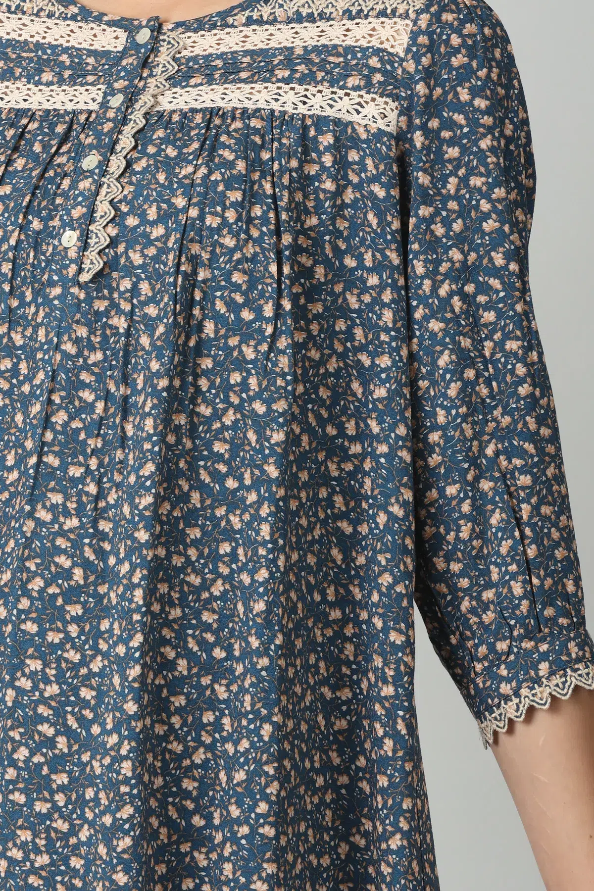 Lace Printed Blue Tops For Women