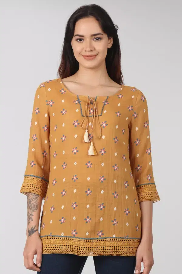 Printed Mustard Colour Top For Women