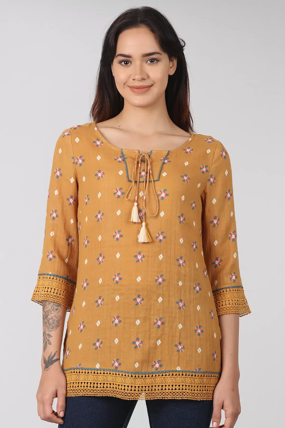 Printed Mustard Colour Top For Women
