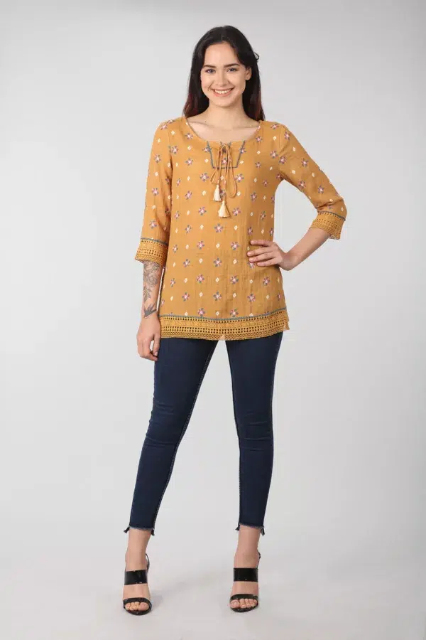 Printed Mustard Colour Top For Women