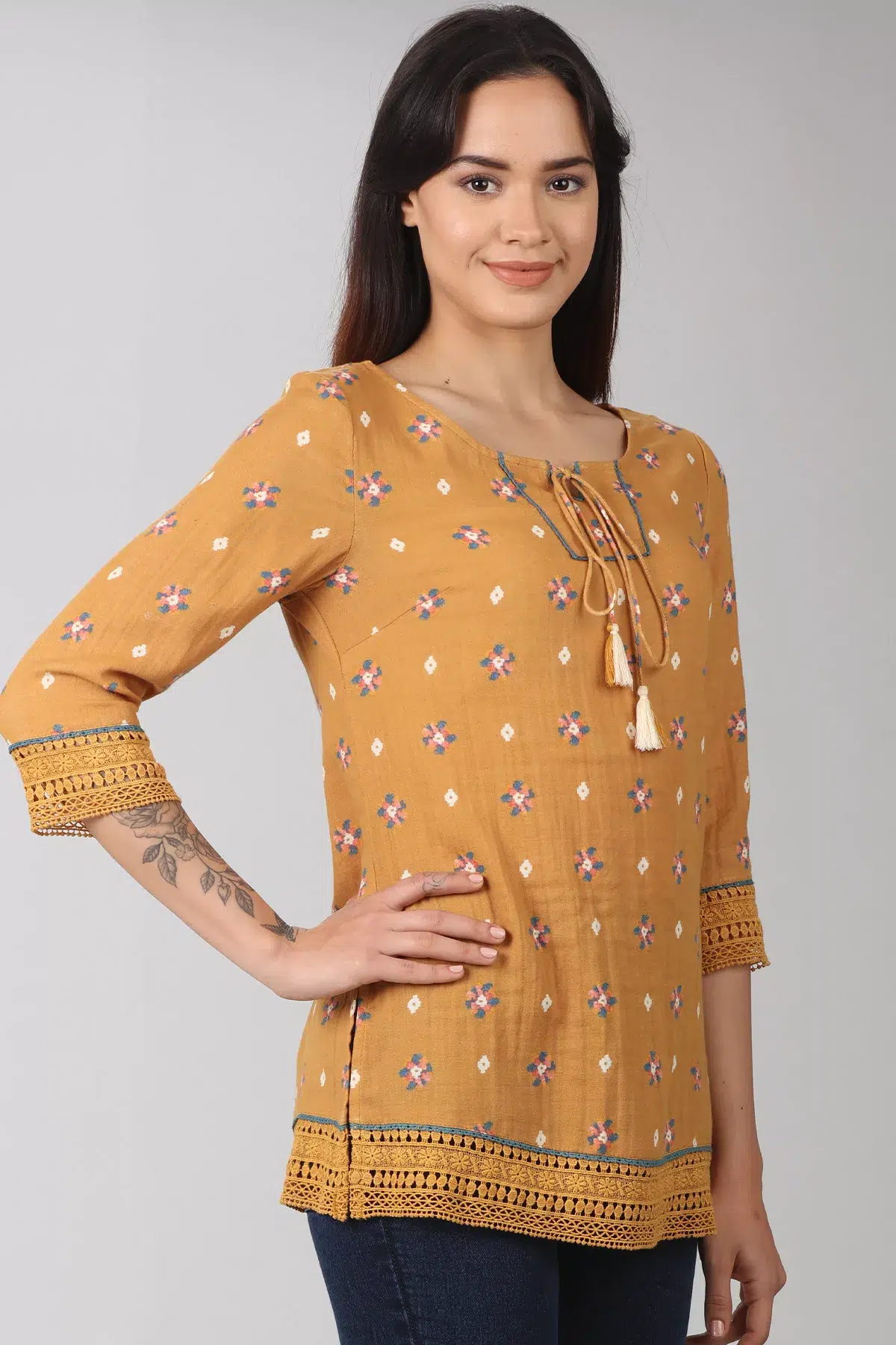 Printed Mustard Colour Top For Women