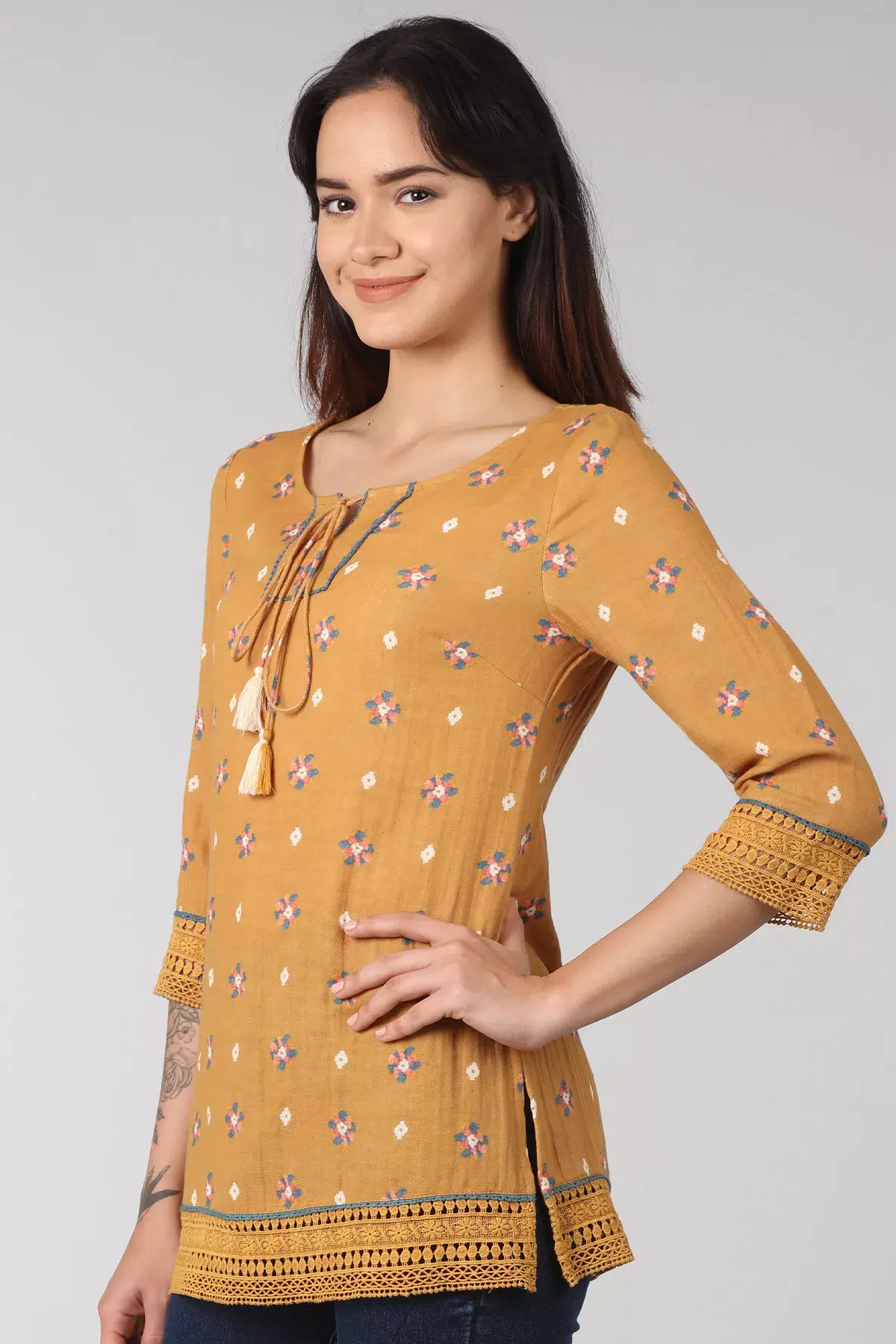 Printed Mustard Colour Top For Women