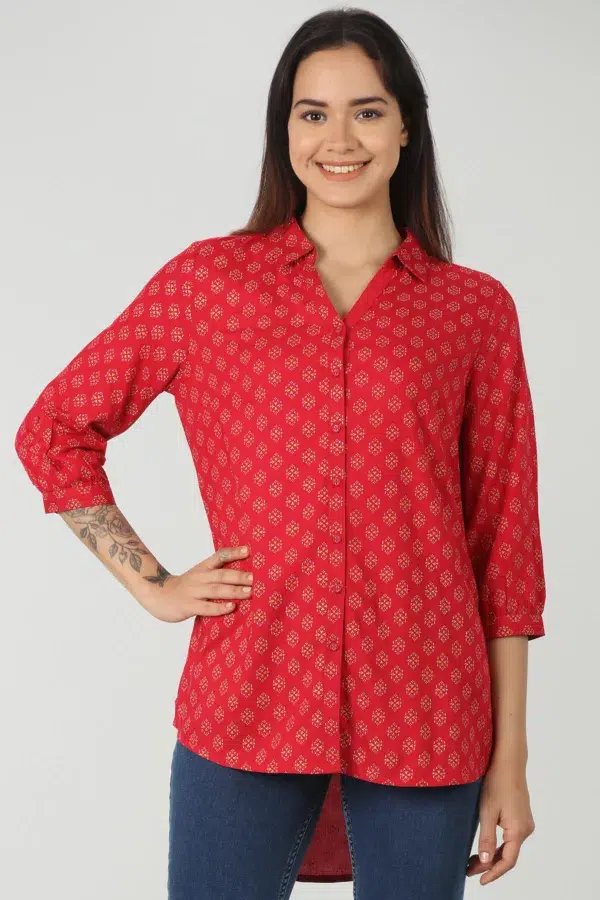 Printed Red Shirt Women