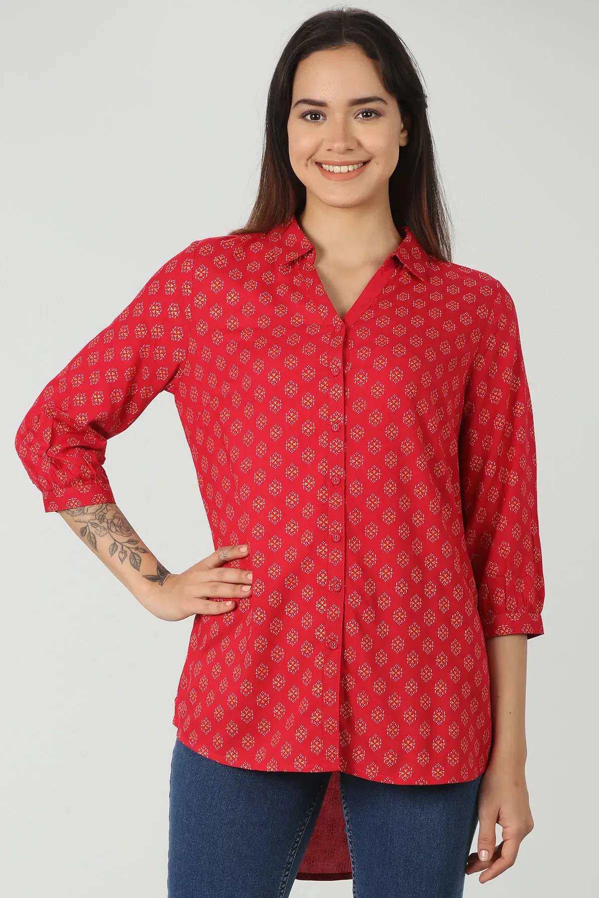 Printed Red Shirt Women