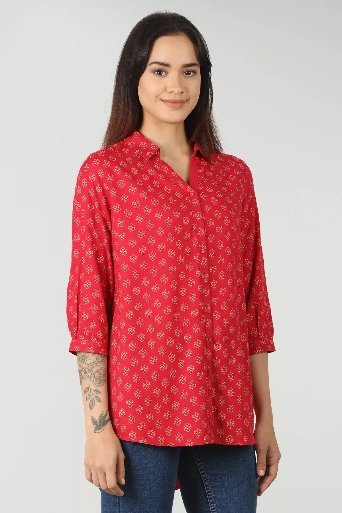 Printed Red Shirt Women