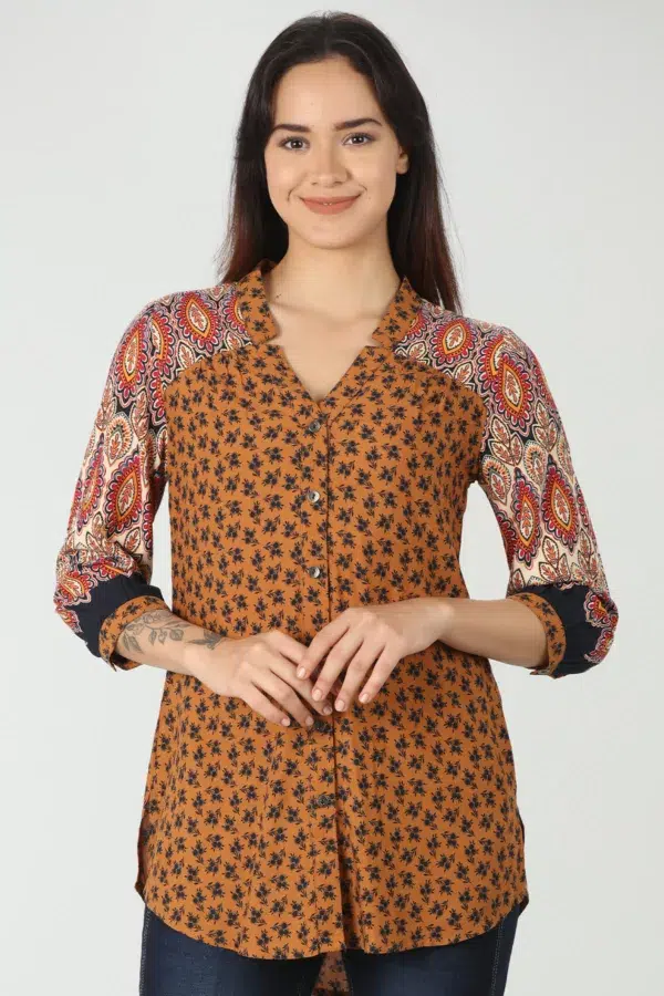 Printed Orange Shirt For Ladies