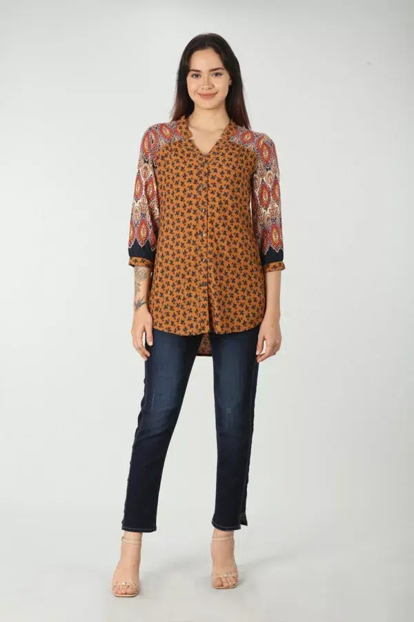 Printed Orange Shirt For Ladies